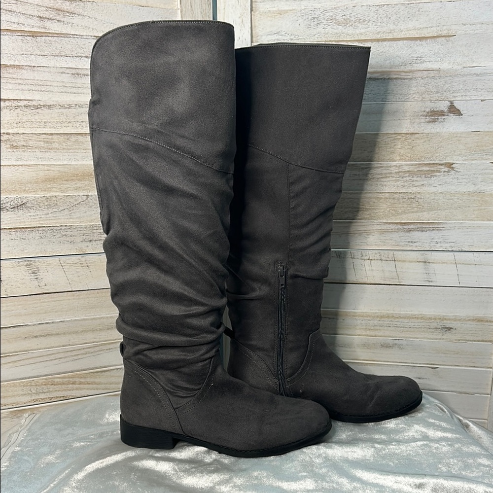 Slouchy Knee High Boots Low Heel